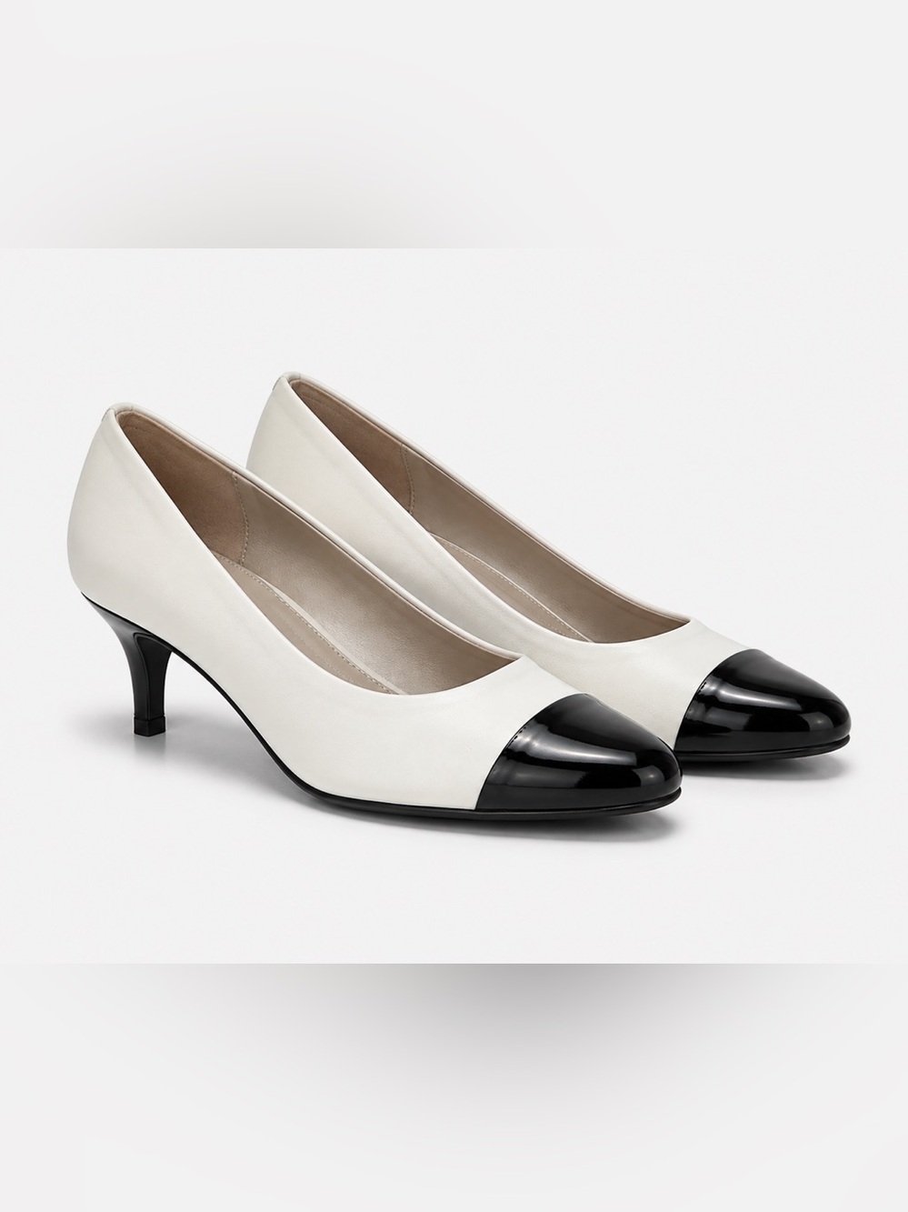 Comfort Plus White Black Cap Toe Pumps Size 9 Mid Heel